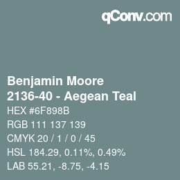 Color code: Benjamin Moore - 2136-40 - Aegean Teal | qconv.com