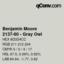 Code couleur: Benjamin Moore - 2137-60 - Gray Owl | qconv.com