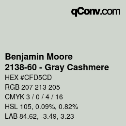 Color code: Benjamin Moore - 2138-60 - Gray Cashmere | qconv.com