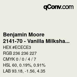 Código de color: Benjamin Moore - 2141-70 - Vanilla Milkshake | qconv.com