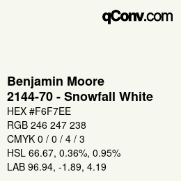 Code couleur: Benjamin Moore - 2144-70 - Snowfall White | qconv.com