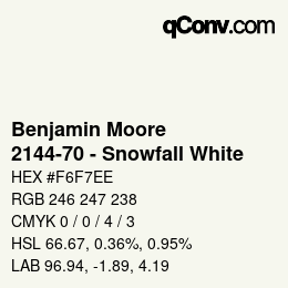 カラーコード: Benjamin Moore - 2144-70 - Snowfall White | qconv.com