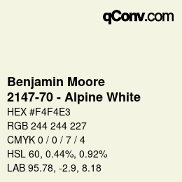 Color code: Benjamin Moore - 2147-70 - Alpine White | qconv.com