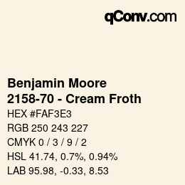 Color code: Benjamin Moore - 2158-70 - Cream Froth | qconv.com