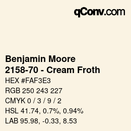 Code couleur: Benjamin Moore - 2158-70 - Cream Froth | qconv.com