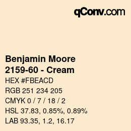 Color code: Benjamin Moore - 2159-60 - Cream | qconv.com