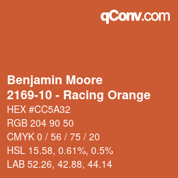 Color code: Benjamin Moore - 2169-10 - Racing Orange | qconv.com