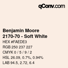 Color code: Benjamin Moore - 2170-70 - Soft White | qconv.com