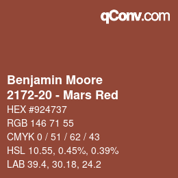 カラーコード: Benjamin Moore - 2172-20 - Mars Red | qconv.com