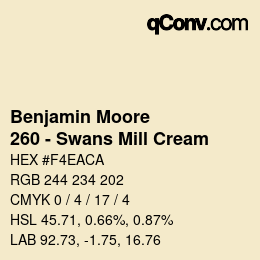 Código de color: Benjamin Moore - 260 - Swans Mill Cream | qconv.com