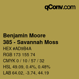 Color code: Benjamin Moore - 385 - Savannah Moss | qconv.com