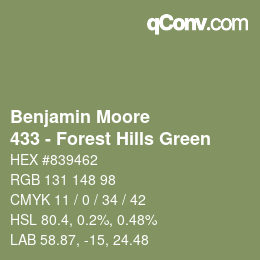 Code couleur: Benjamin Moore - 433 - Forest Hills Green | qconv.com