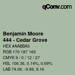 颜色代码: Benjamin Moore - 444 - Cedar Grove | qconv.com
