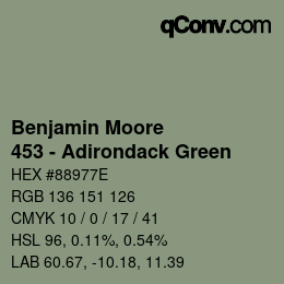 Code couleur: Benjamin Moore - 453 - Adirondack Green | qconv.com