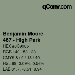 Color code: Benjamin Moore - 467 - High Park | qconv.com