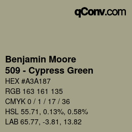 Código de color: Benjamin Moore - 509 - Cypress Green | qconv.com