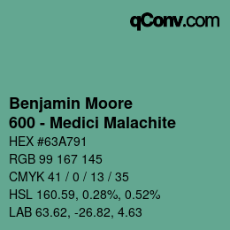 Código de color: Benjamin Moore - 600 - Medici Malachite | qconv.com