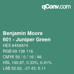 Code couleur: Benjamin Moore - 601 - Juniper Green | qconv.com