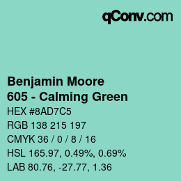Color code: Benjamin Moore - 605 - Calming Green | qconv.com