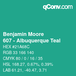 Código de color: Benjamin Moore - 607 - Albuquerque Teal | qconv.com