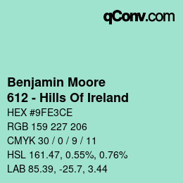 Color code: Benjamin Moore - 612 - Hills Of Ireland | qconv.com