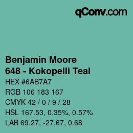 Color code: Benjamin Moore - 648 - Kokopelli Teal | qconv.com