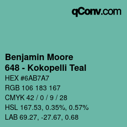 Code couleur: Benjamin Moore - 648 - Kokopelli Teal | qconv.com