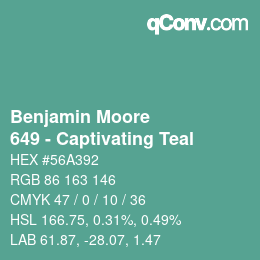 Color code: Benjamin Moore - 649 - Captivating Teal | qconv.com