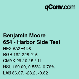 カラーコード: Benjamin Moore - 654 - Harbor Side Teal | qconv.com