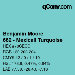 Código de color: Benjamin Moore - 662 - Mexicali Turquoise | qconv.com