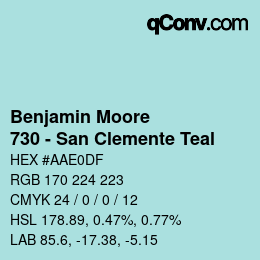 Color code: Benjamin Moore - 730 - San Clemente Teal | qconv.com