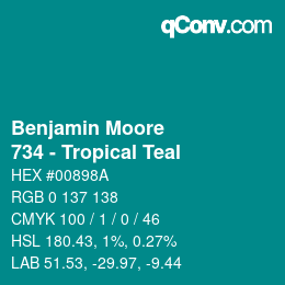Color code: Benjamin Moore - 734 - Tropical Teal | qconv.com