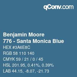 Code couleur: Benjamin Moore - 776 - Santa Monica Blue | qconv.com
