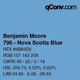 Code couleur: Benjamin Moore - 796 - Nova Scotia Blue | qconv.com