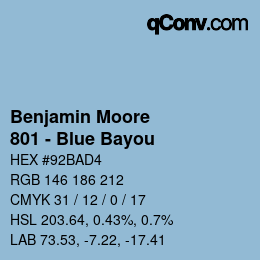 Code couleur: Benjamin Moore - 801 - Blue Bayou | qconv.com