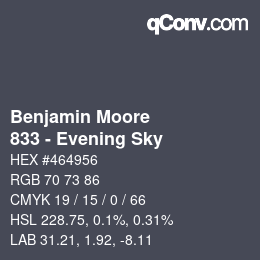Code couleur: Benjamin Moore - 833 - Evening Sky | qconv.com