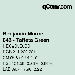 カラーコード: Benjamin Moore - 843 - Taffeta Green | qconv.com