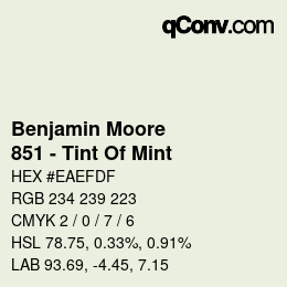 カラーコード: Benjamin Moore - 851 - Tint Of Mint | qconv.com