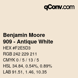 Código de color: Benjamin Moore - 909 - Antique White | qconv.com