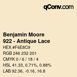 カラーコード: Benjamin Moore - 922 - Antique Lace | qconv.com