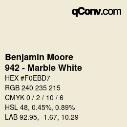 Color code: Benjamin Moore - 942 - Marble White | qconv.com