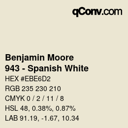 Código de color: Benjamin Moore - 943 - Spanish White | qconv.com