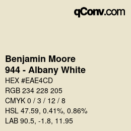 Color code: Benjamin Moore - 944 - Albany White | qconv.com