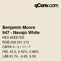 Code couleur: Benjamin Moore - 947 - Navajo White | qconv.com