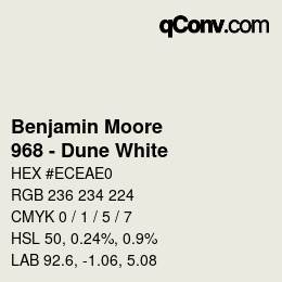 Color code: Benjamin Moore - 968 - Dune White | qconv.com
