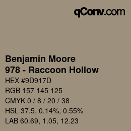 颜色代码: Benjamin Moore - 978 - Raccoon Hollow | qconv.com