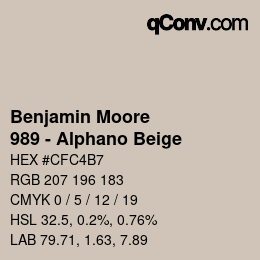 Código de color: Benjamin Moore - 989 - Alphano Beige | qconv.com