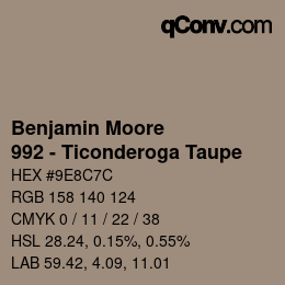 Código de color: Benjamin Moore - 992 - Ticonderoga Taupe | qconv.com