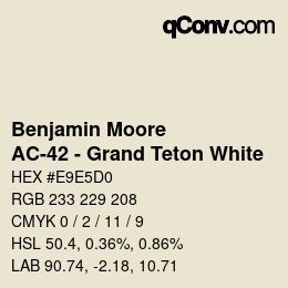 カラーコード: Benjamin Moore - AC-42 - Grand Teton White | qconv.com
