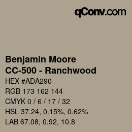 Color code: Benjamin Moore - CC-500 - Ranchwood | qconv.com